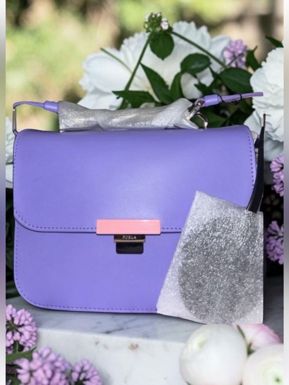 Furla Elisir small crossbody satchel in lilac smooth leather NWT made in Italy - Picture 8 of 16